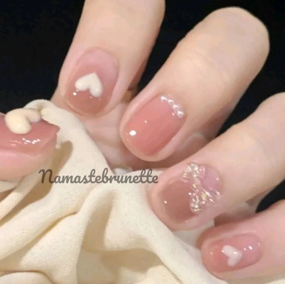 2/$16 3D Heart Bows Pearls Press On Nails